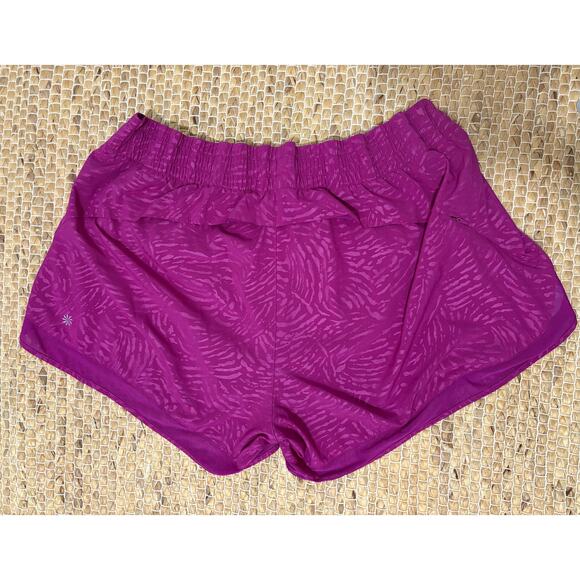 Athleta XL Printed Mesh Racer Run Shorts 4 Purple Pink Athletic - Picture 2 of 5